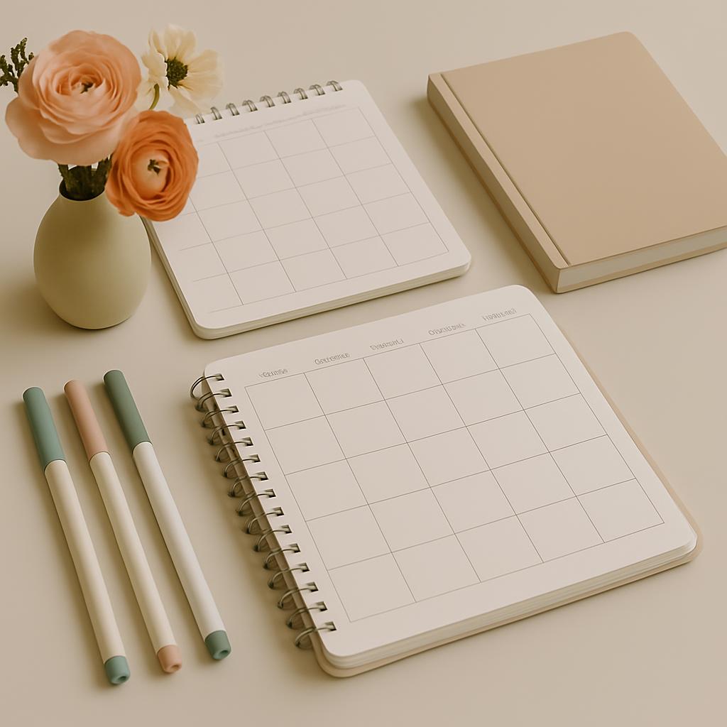 Blurred image of nude-colored items of different shapes and sizes on a table surface. The image depicts a reduced color re...